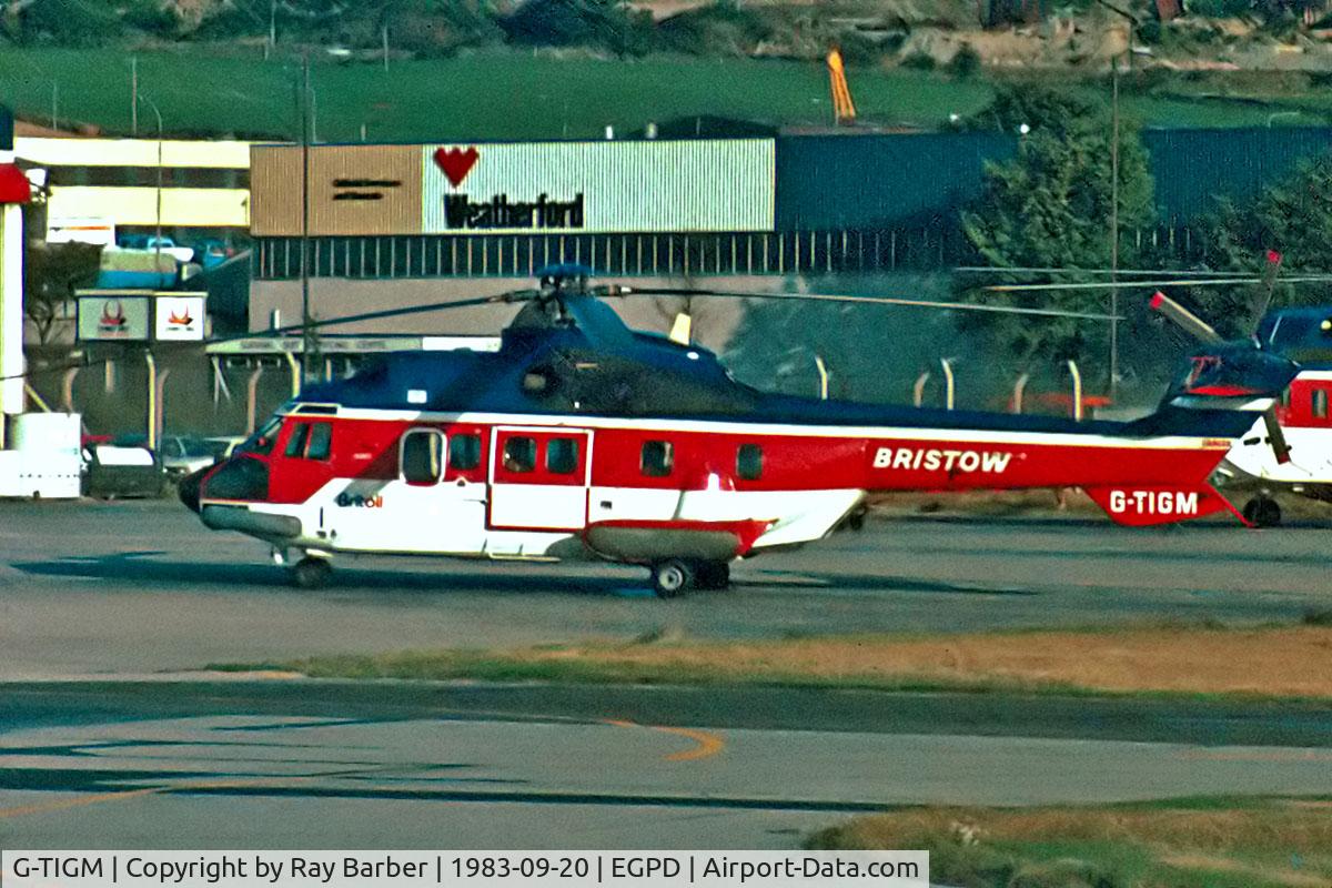 G-TIGM, 1982 Aerospatiale AS-332L Super Puma C/N 2045, Aerospatiale SA.332L Super Puma [2045] (Bristow Helicopters Ltd) Aberdeen-(Dyce)~G 20/09/1983. From a slide.