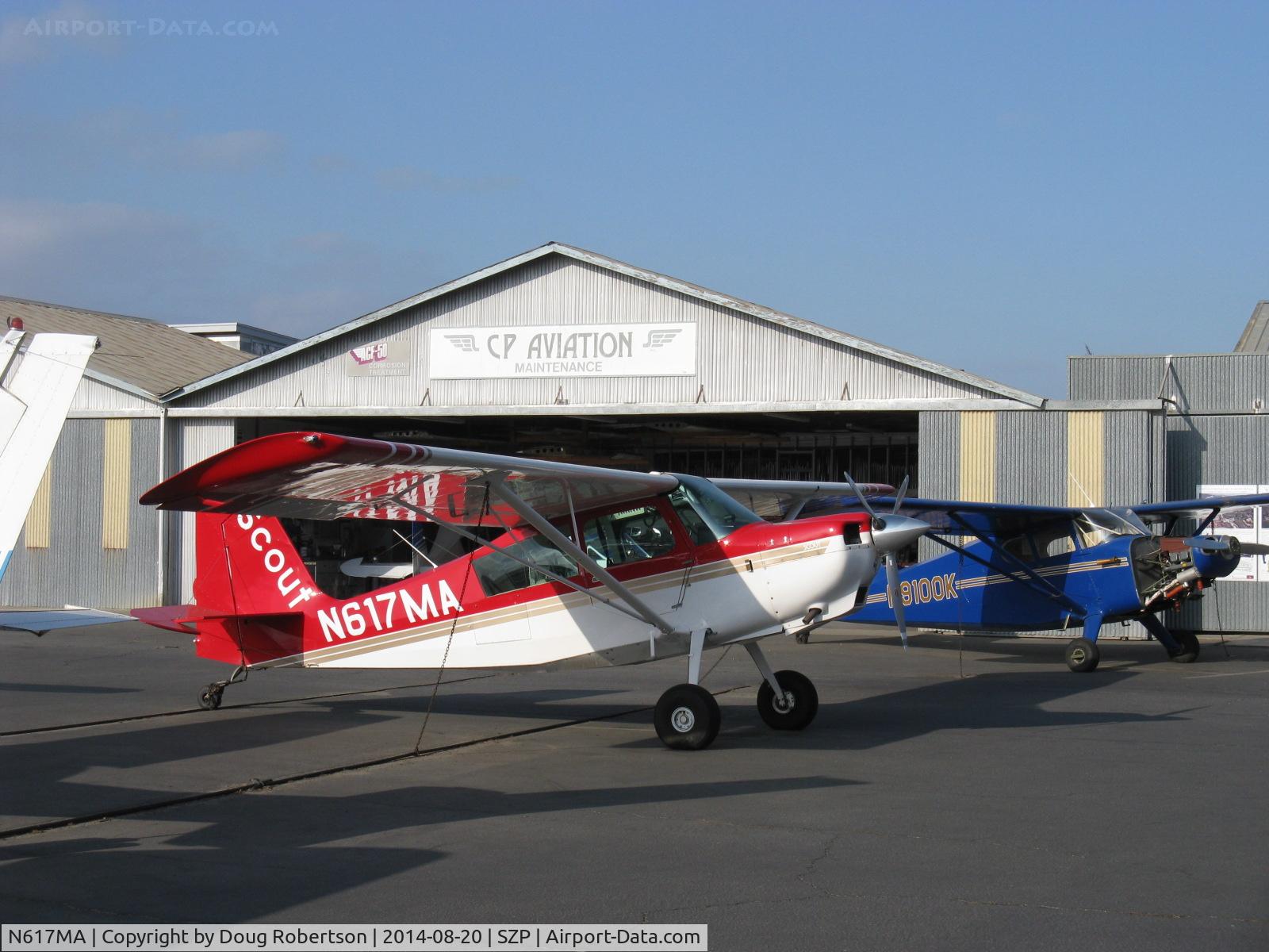 N617MA, 2003 American Champion 8GCBC Scout C/N 444-2003, 2003 American Champion 8GCBC SCOUT, Lycoming O-360 180 Hp, aileron spades, at CP Aviation ramp