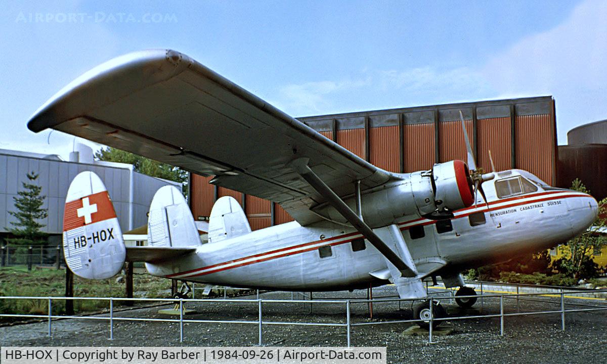 HB-HOX, 1959 Scottish Aviation Twin Pioneer Srs1 C/N 570, Scottish Aviation Twin Pioneer 3 [570] Lucerne~HB 26/09/1984. From a slide.