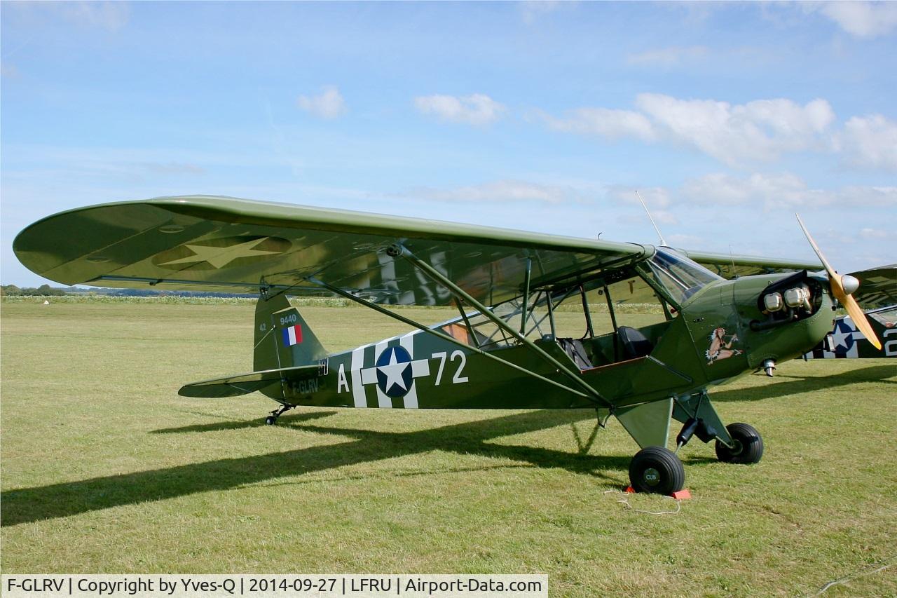 F-GLRV, Piper L-4B Grasshopper C/N 9440, Piper J3C-65, Static display, Morlaix-Ploujean airport (LFRU-MXN) air show in september 2014