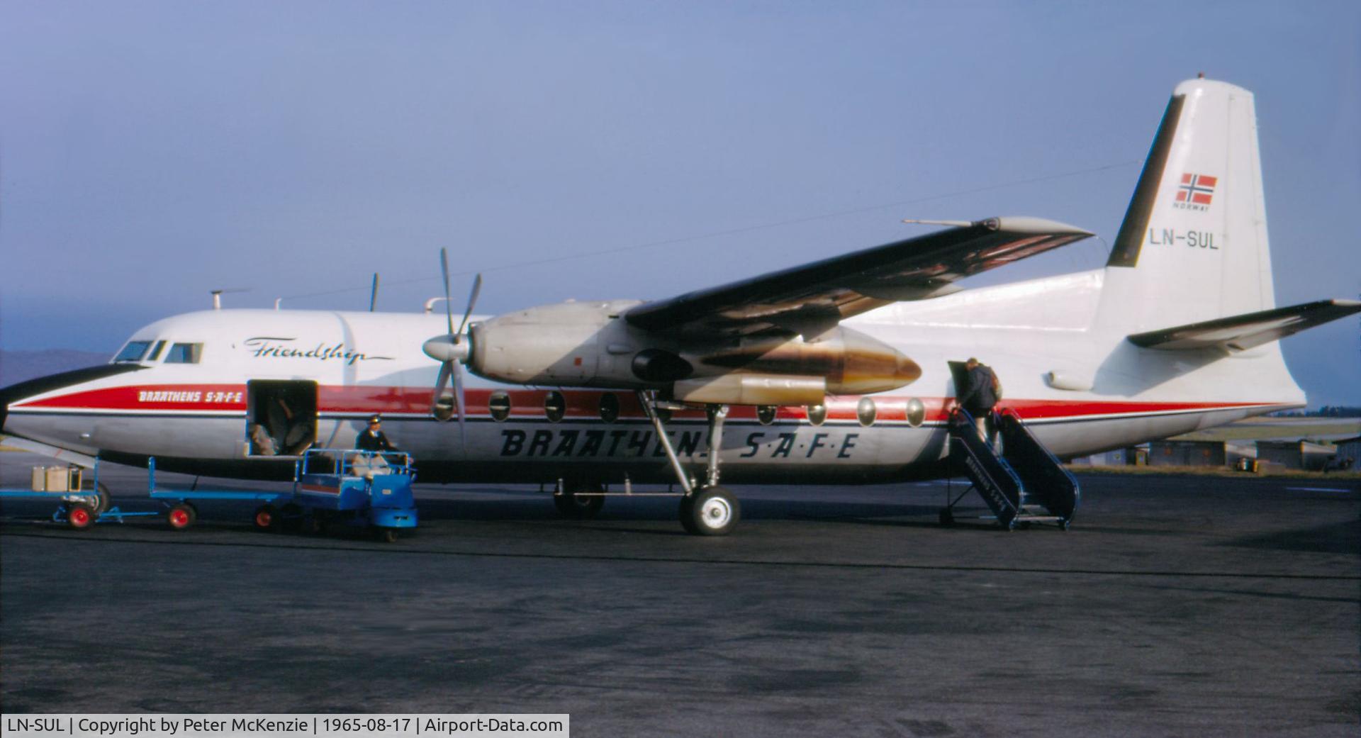 LN-SUL, 1964 Fokker F.27-100 Friendship C/N 10248, Early morning flight, Bergen to Trondheim via Alesund.
17th August 1965.