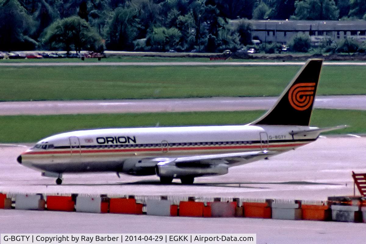 G-BGTY, 1980 Boeing 737-2Q8 C/N 21960, Boeing 737-2Q8 [21960] (Orion Airways) Gatwick~G (date unknown). From a slide.