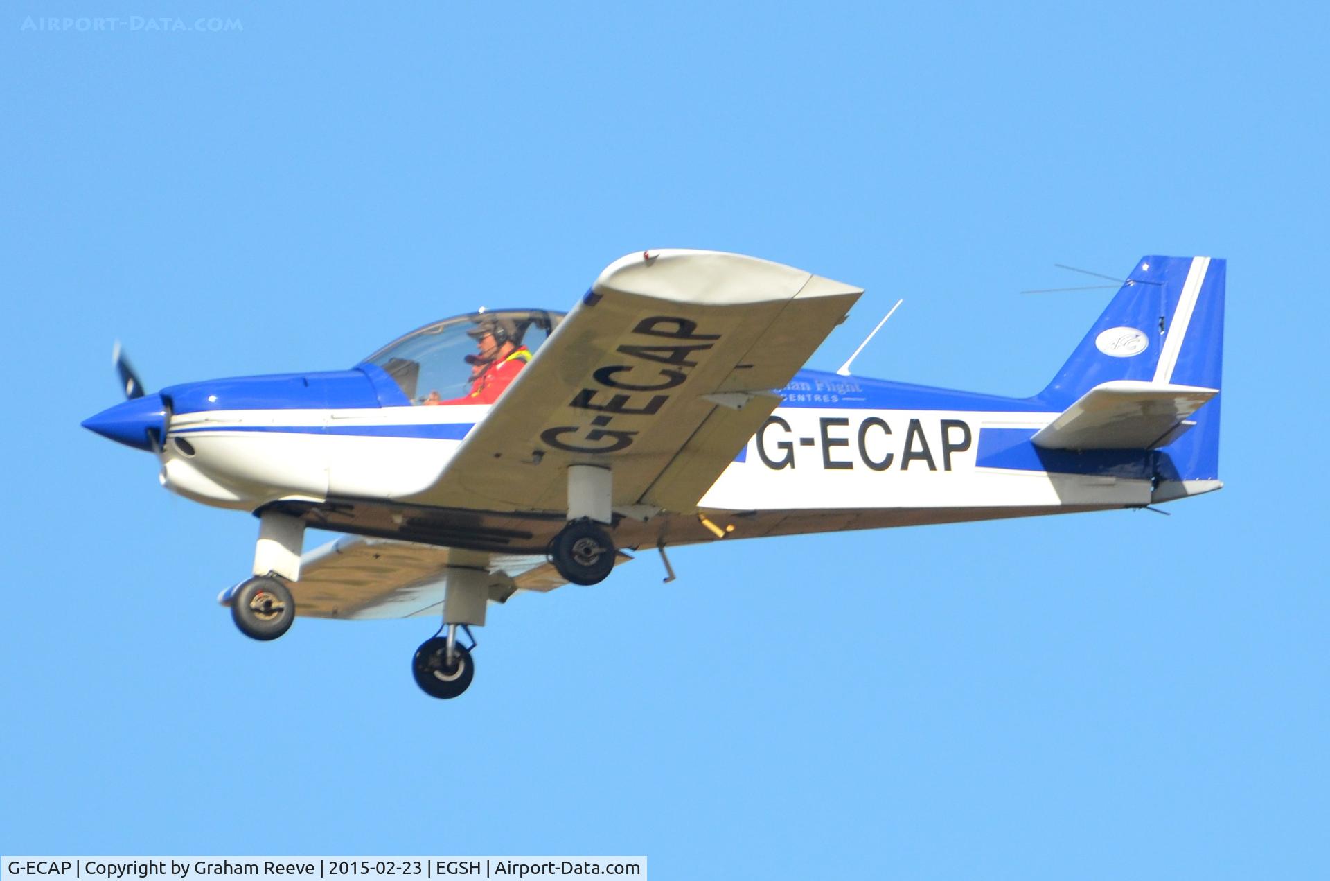 G-ECAP, 1999 Robin HR-200-120B C/N 334, About to land at Norwich.