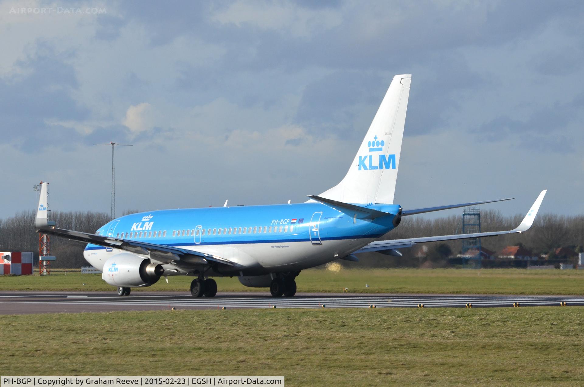 PH-BGP, 2011 Boeing 737-7K2 C/N 38127, About to depart from Norwich to fly to Amsterdam.