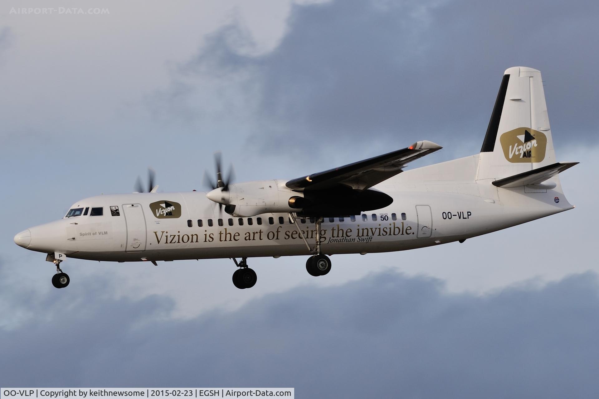OO-VLP, 1991 Fokker 50 C/N 20209, Arriving to collect Norwich City Football Club.