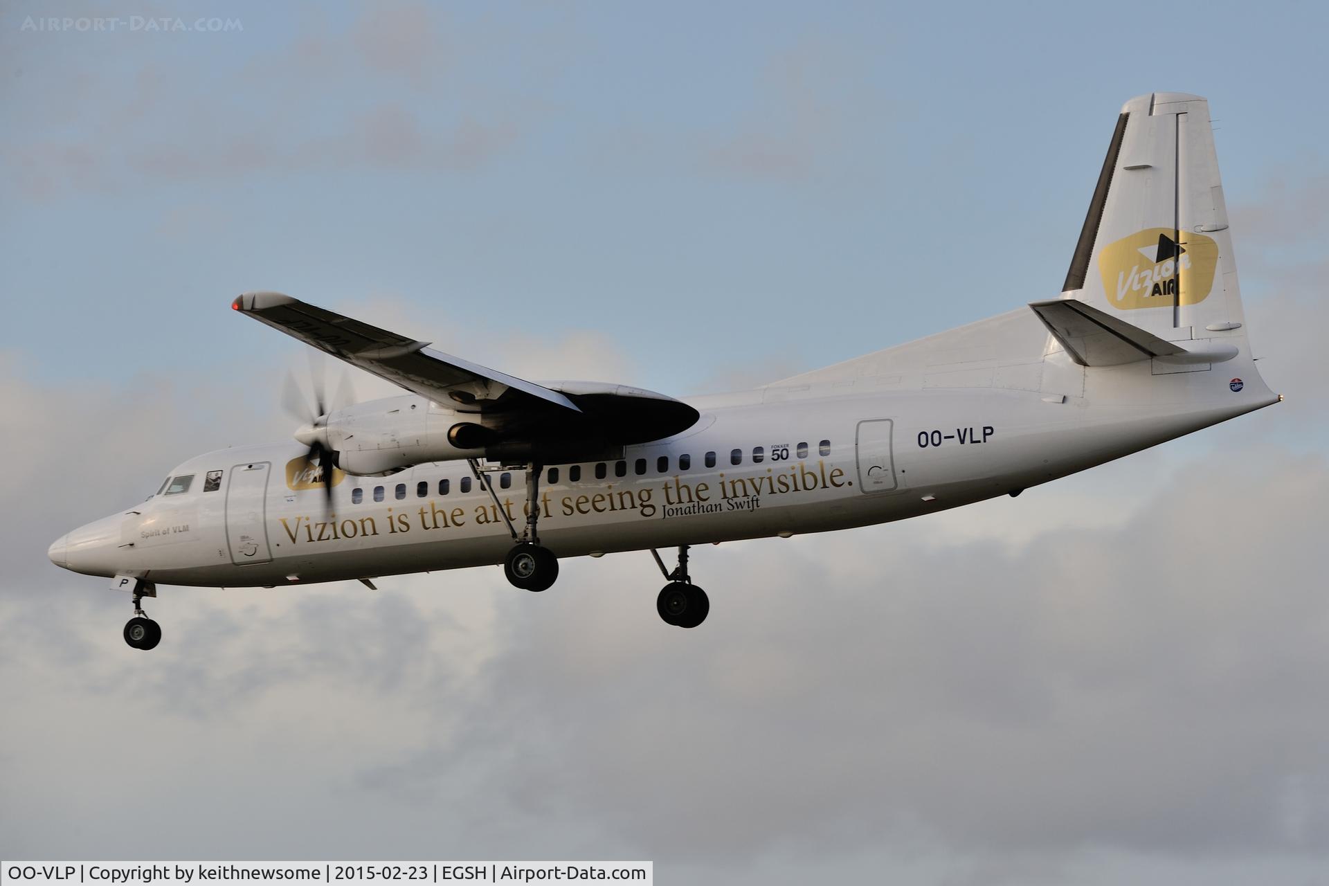 OO-VLP, 1991 Fokker 50 C/N 20209, Arriving to collect Norwich City Football Club.