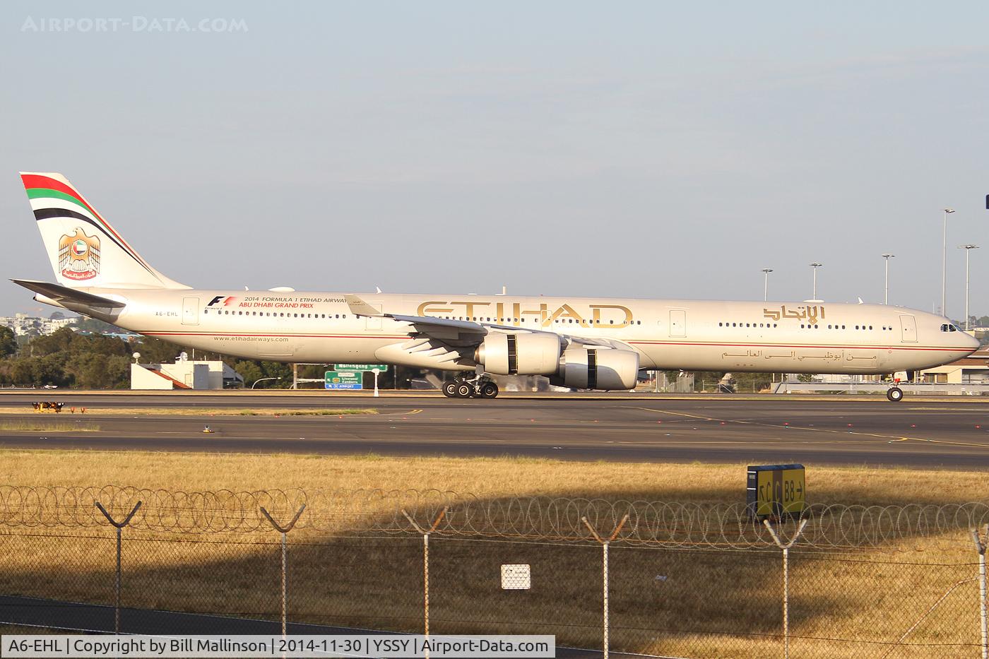 A6-EHL, 2009 Airbus A340-642X C/N 1040, taxiing off 34L
