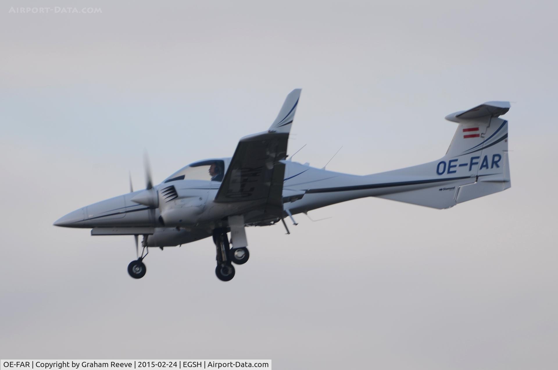 OE-FAR, Diamond DA-42NG Twin Star C/N 42.N056, Landing late in the afternoon.