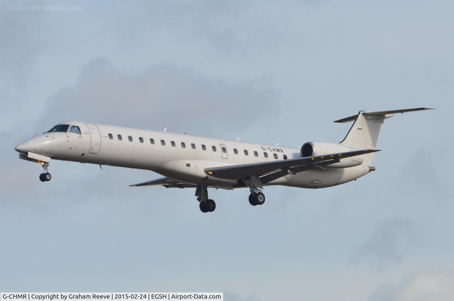 G-CHMR, 2001 Embraer EMB-145MP (ERJ-145MP) C/N 145405, About to land at Norwich.