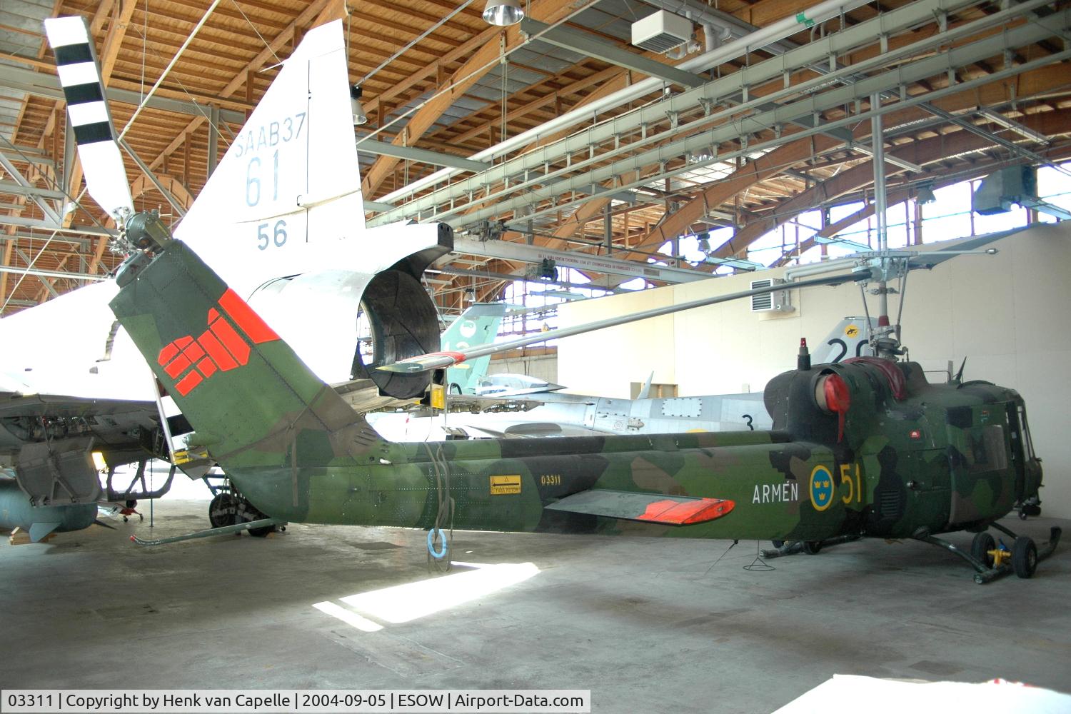 03311, Agusta Hkp3C (AB-204B) C/N 3075, A Hkp3c helicopter the Swedish army preserved in the Västerås Flygmuseum.