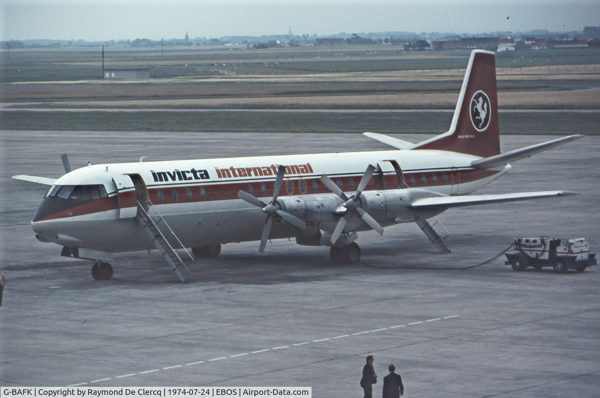 G-BAFK, 1961 Vickers Vanguard 952 C/N 739, At Ostend airport in 1974.