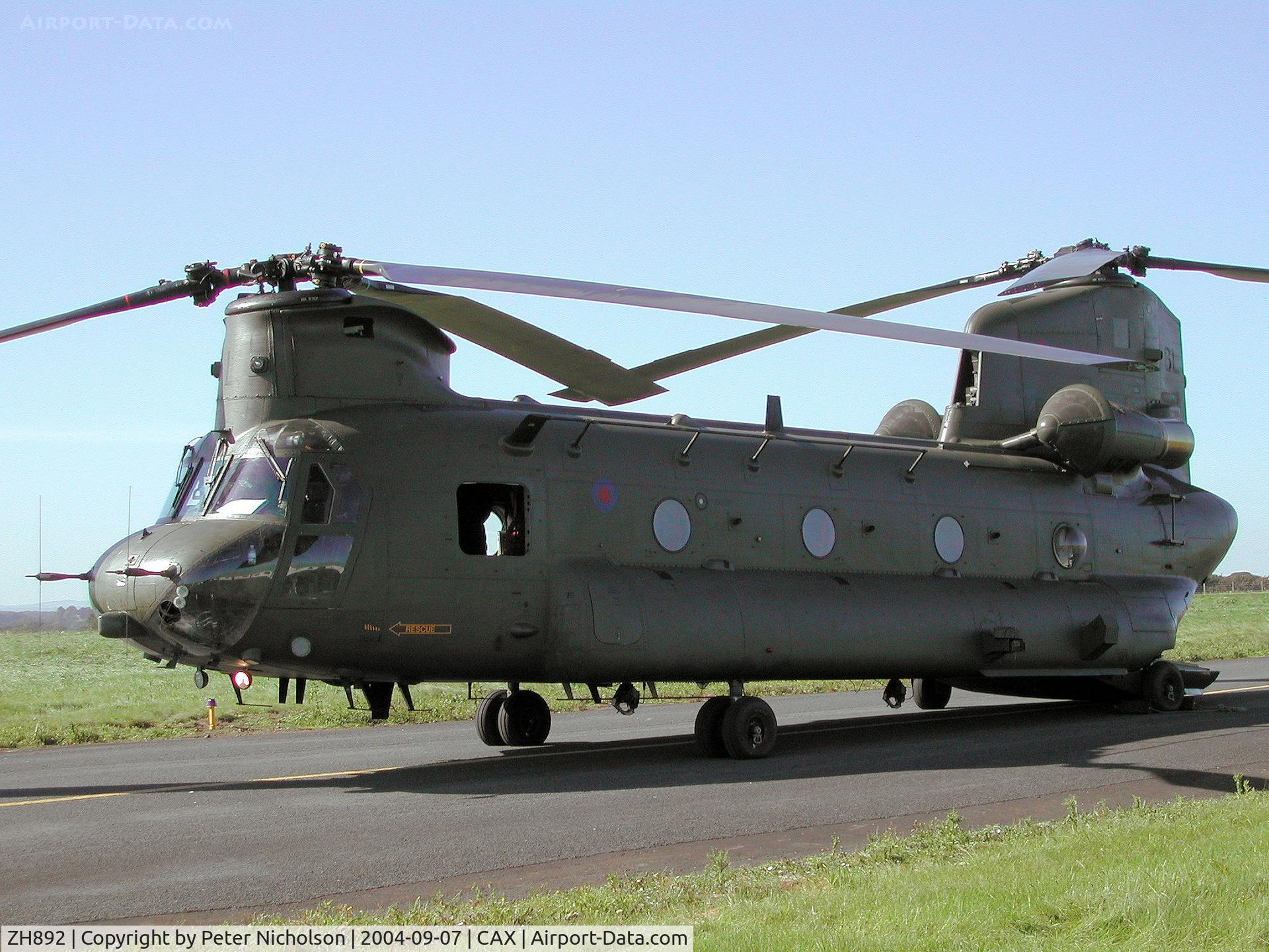 ZH892, Boeing Vertol Chinook HC.2A C/N M4455, Another view of this Chinook HC.2A, Callsign Vortex 533, of 18 Squadron on a visit to Carlisle in September 2004.