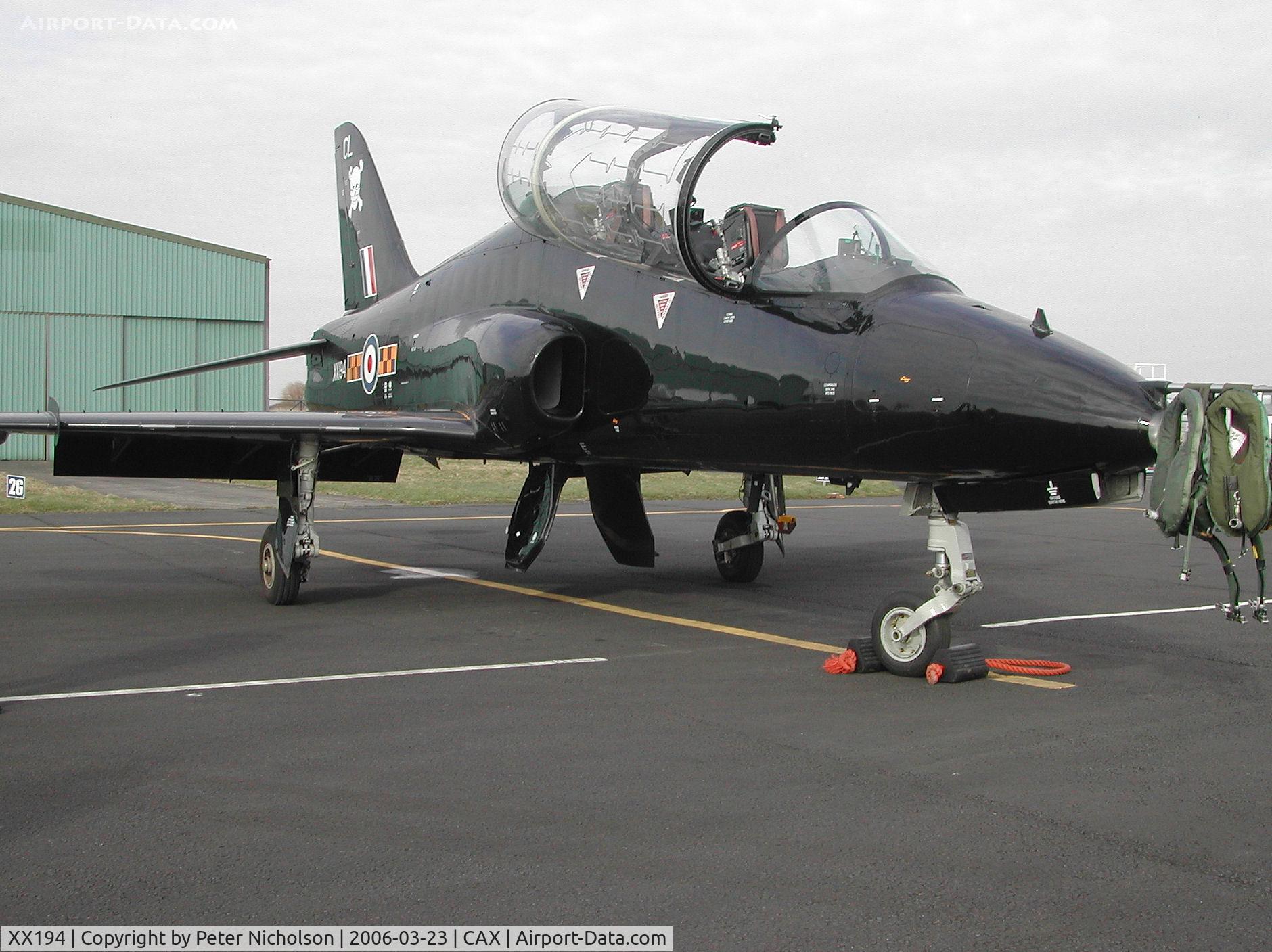 XX194, 1978 Hawker Siddeley Hawk T.1A C/N 041/312041, Hawk T.1A, callsign Grommit 2, of 100 Squadron at RAF Leeming on a visit to Carlisle in the Spring of 2006.