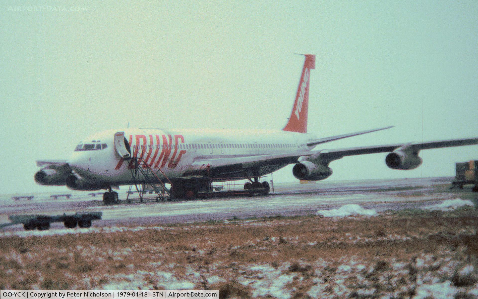 OO-YCK, 1967 Boeing 707-338C (E-8C) C/N 19621, Boeing 707-338C of Young Air Cargo as seen at Stansted in January 1979.
