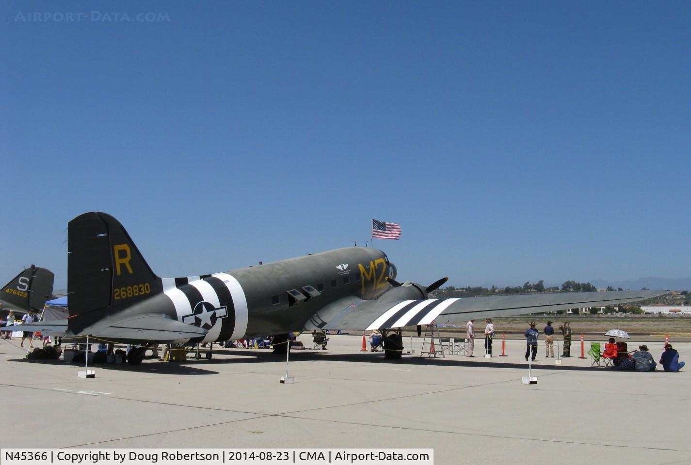 N45366, 1943 Douglas C-53D-DO Skytrooper (DC-3A) C/N 11757, 1943 Douglas C53D SKYTROOPER 'D-Day Doll', two Curtiss-Wright R-1820-56 Cyclone 9 cylinder radials, 1,200 Hp each, black & white markings are D-Day invasion stripes