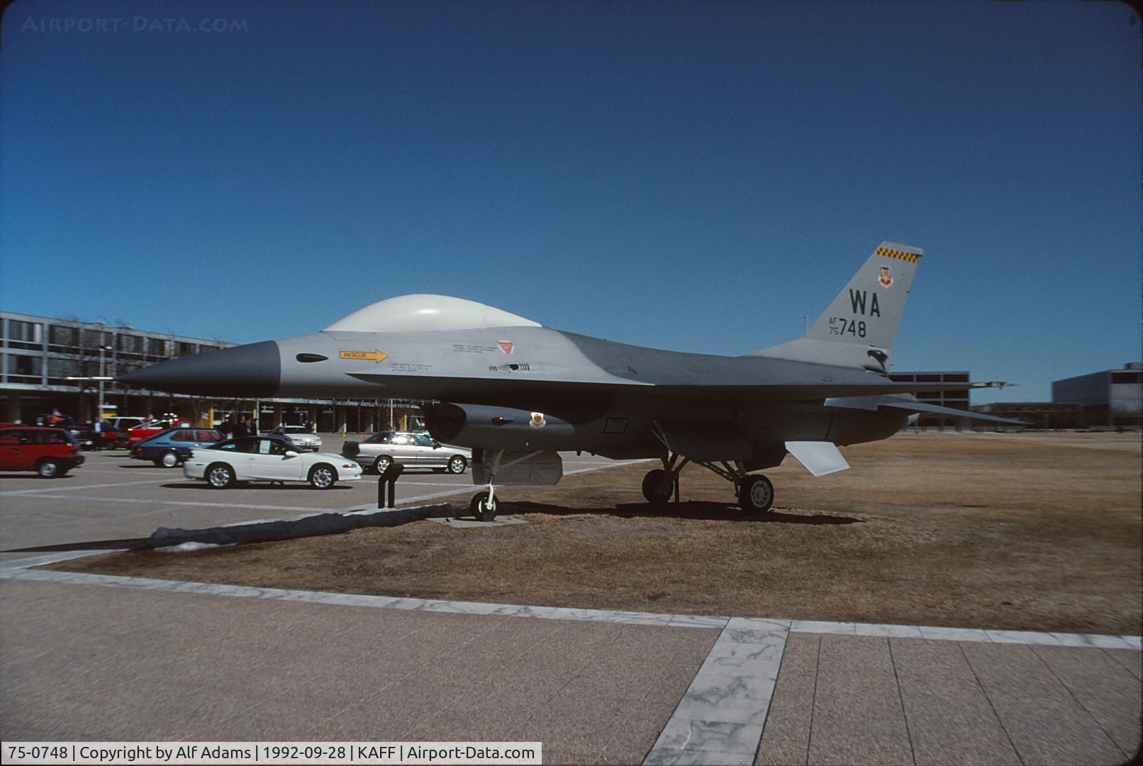 75-0748, 1975 General Dynamics YF-16A Fighting Falcon C/N 61-4, Displayed at the USAF Academy, Colorado Springs, Colorado in 1992.
