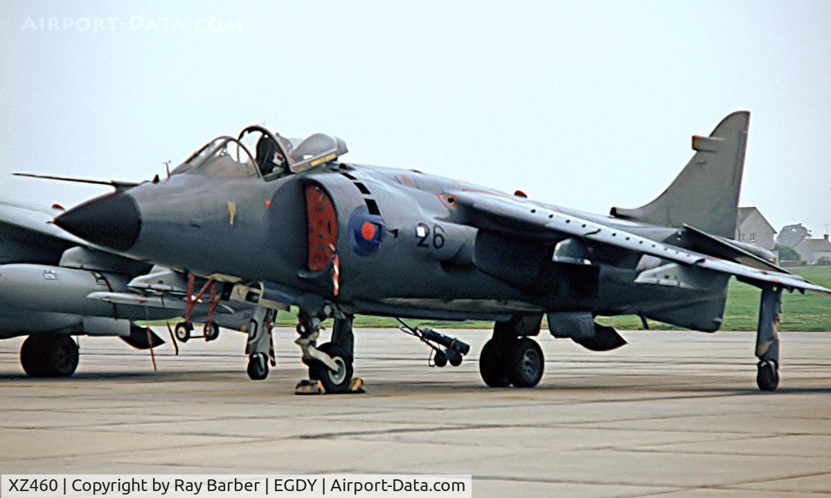 XZ460, 1980 British Aerospace Sea Harrier FRS.1 C/N 41H-912014, BAe Sea Harrier FRS.1 [41H-912014] (Royal Navy) RNAS Yeovilton~G 31/07/1982. From a slide.