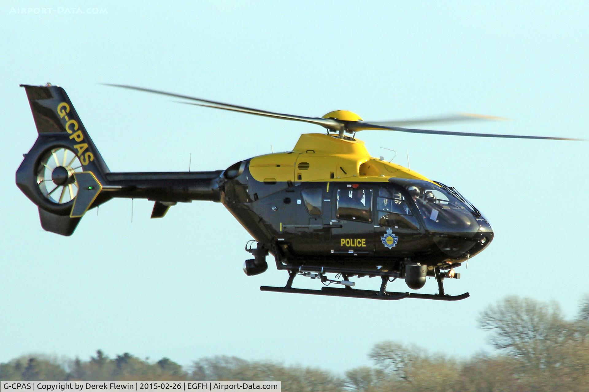 G-CPAS, 2010 Eurocopter EC-135P-2+ C/N 0920, EC135 P2+, National Police Air Service (NPAS), Police 32, MOD St Athan based, previously D-HECC, seen departing the South Wales Air Ambulance base at EGFH, en-route to the Cardiff area.