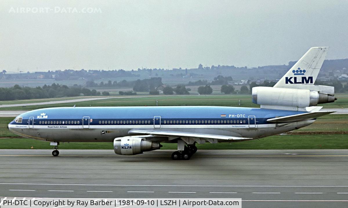 PH-DTC, 1972 Douglas DC-10-30 C/N 46552, McDonnell-Douglas DC-10-30 [46552] (KLM Royal Dutch Airlines) Zurich~HB 10/09/1981. From a slide.