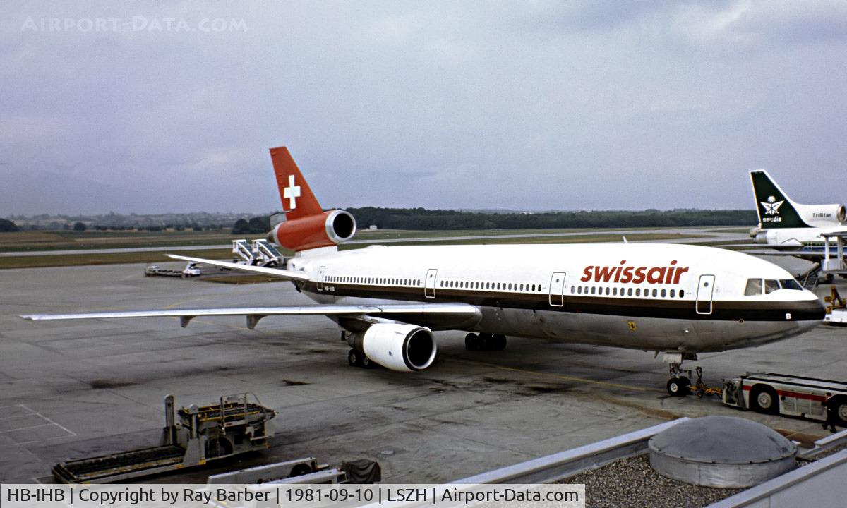 HB-IHB, 1972 Douglas DC-10-30 C/N 46576, McDonnell-Douglas DC-10-30 [46576] (Swissair) Zurich~HB 10/09/1981. From a slide.