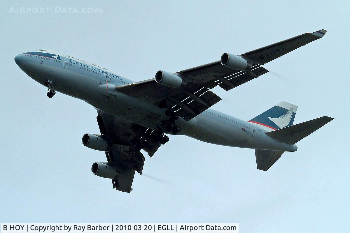 B-HOY, 1991 Boeing 747-467 C/N 25351, Boeing 747-467 [25351] (Cathay Pacific Airways) Home~G 20/03/2010. On approach 27R.