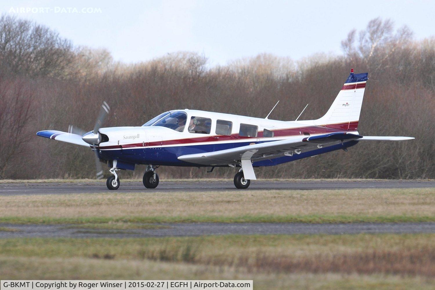G-BKMT, 1981 Piper PA-32R-301 Saratoga SP C/N 32R-8213013, Resident Saratoga SP arriving on Runway 22.