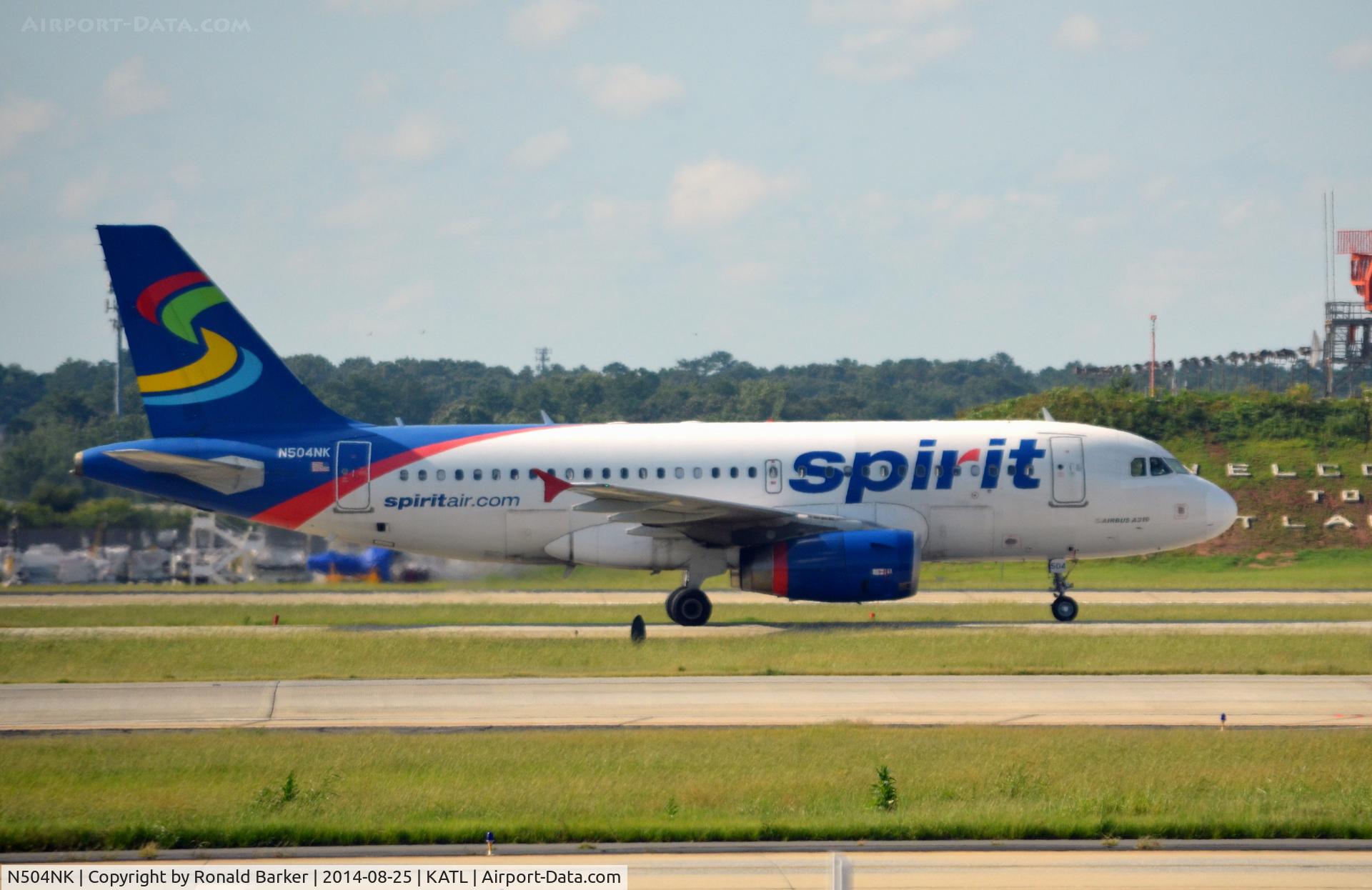 N504NK, 2005 Airbus A319-132 C/N 2473, Taxing to park Atlanta