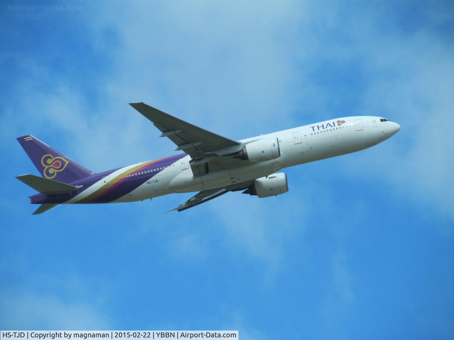 HS-TJD, 1996 Boeing 777-2D7 C/N 27729, on departure from BNE