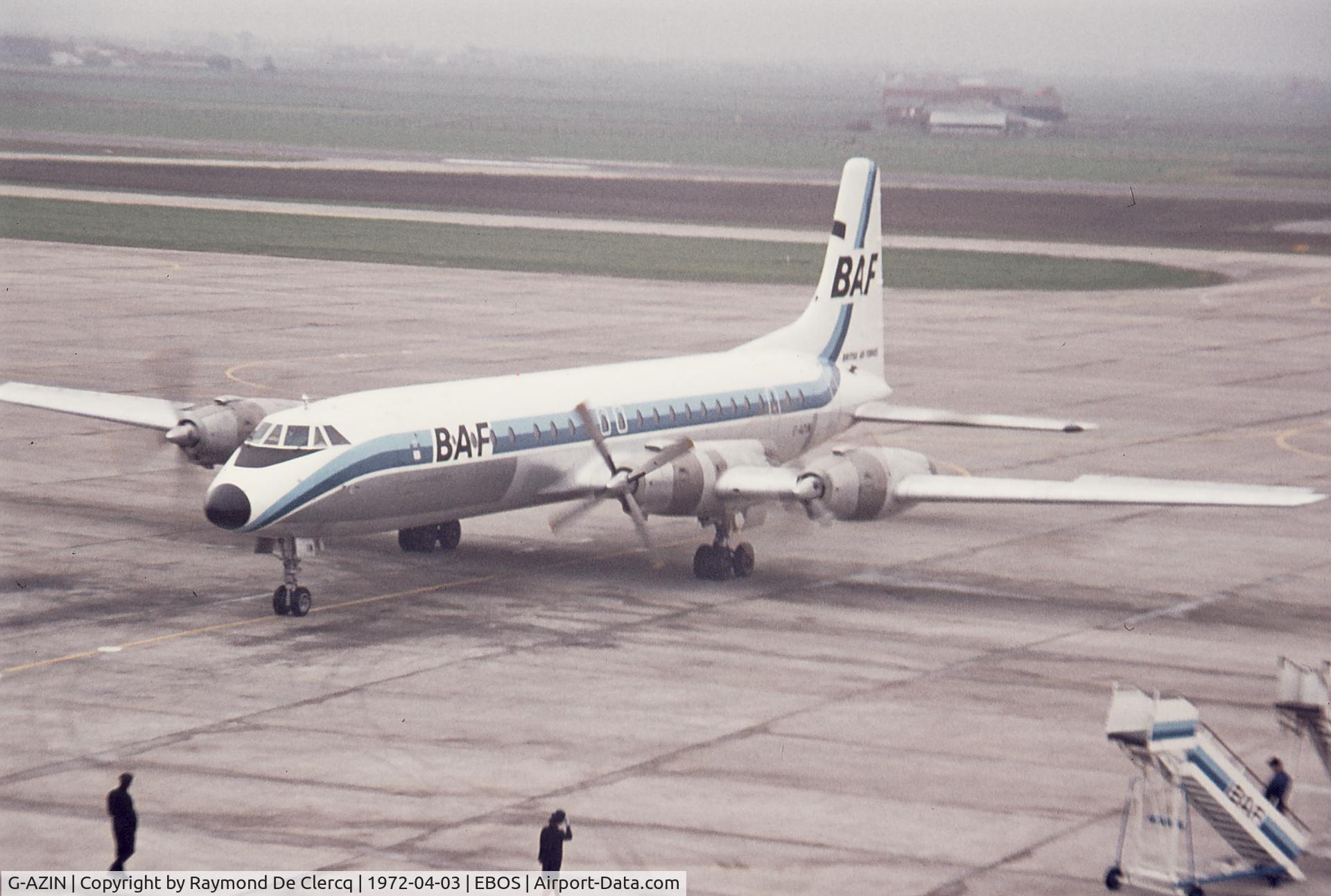 G-AZIN, 1962 Canadair CL-44D4-2 C/N 19, British Air Ferries at Ostend.