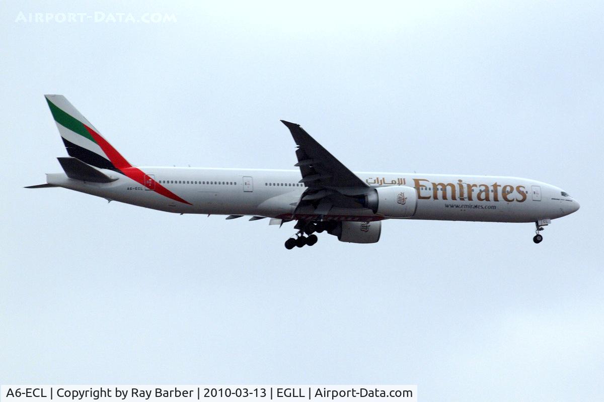 A6-ECL, 2008 Boeing 777-36N/ER C/N 37704, A6-ECL   Boeing 777-36NER [37704] (Emirates Airlines) Home~G 13/03/2010. On approach 27L.