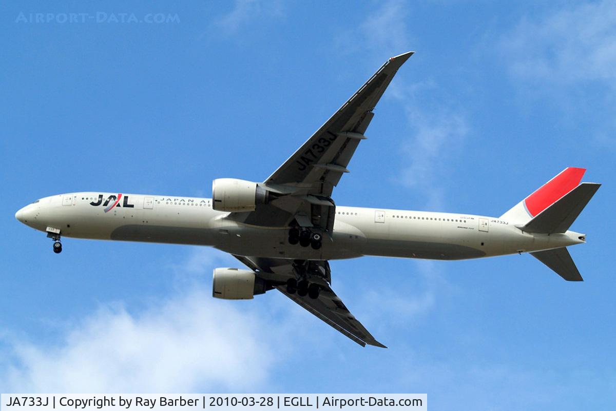 JA733J, 2005 Boeing 777-346/ER C/N 32432, Boeing 777-346ER [32432] (Japan Airlines) Home~G 28/03/2010. On approach 27R in earlier scheme.