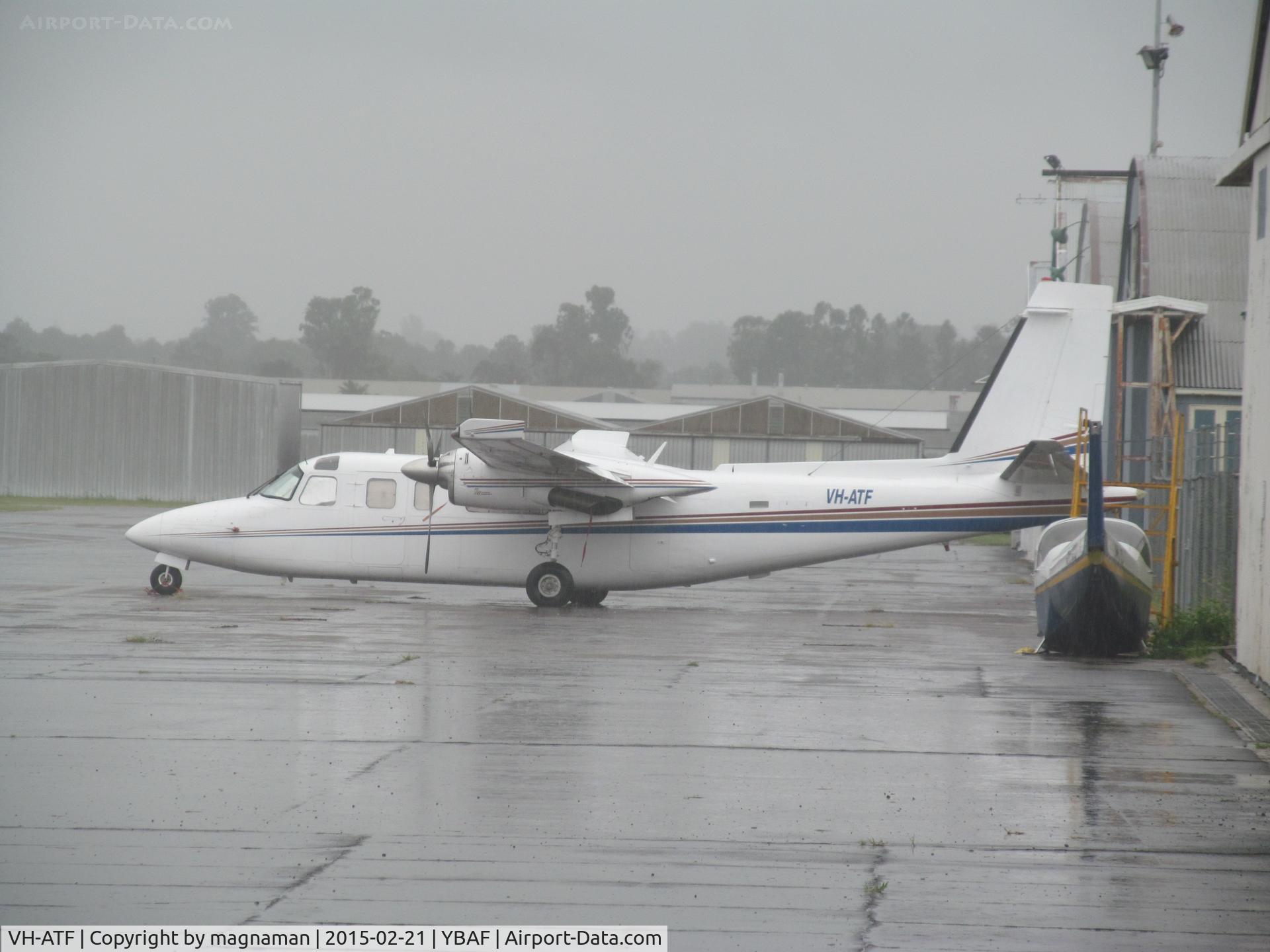 VH-ATF, 1974 Rockwell 690A Turbo Commander Turbo Commander C/N 11158, At archerfield during tropical storm.