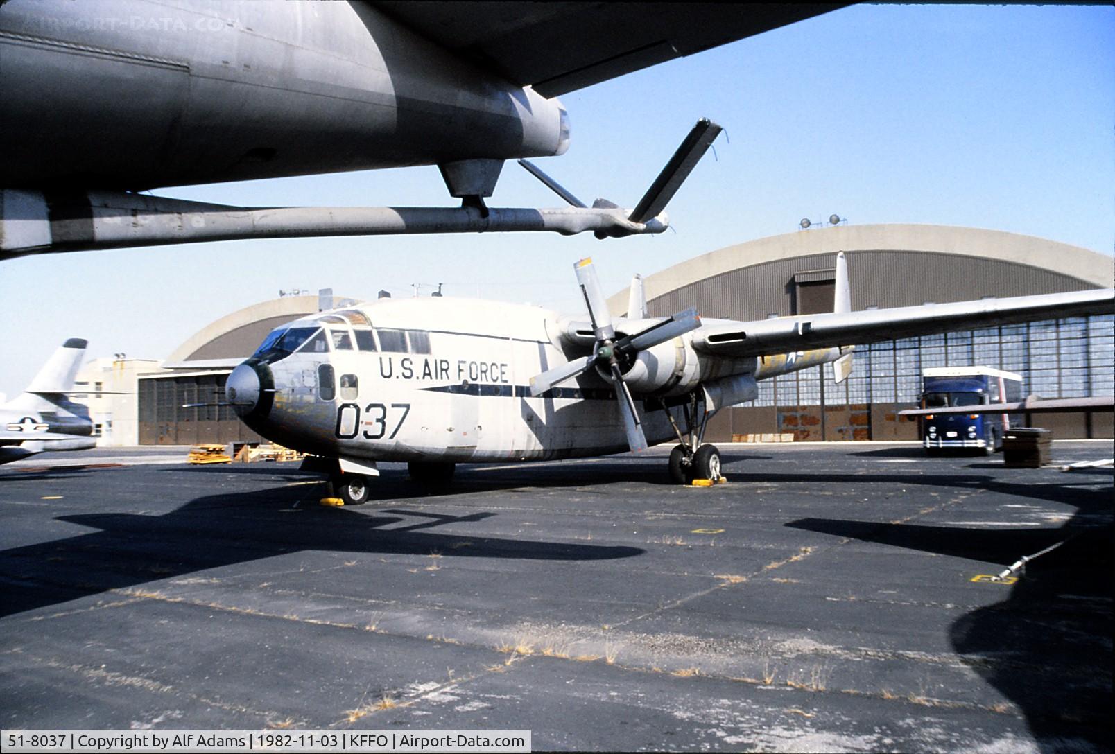 51-8037, 1951 Fairchild C-119J-FA Flying Boxcar C/N 10915, At the USAF Museum in 1982.