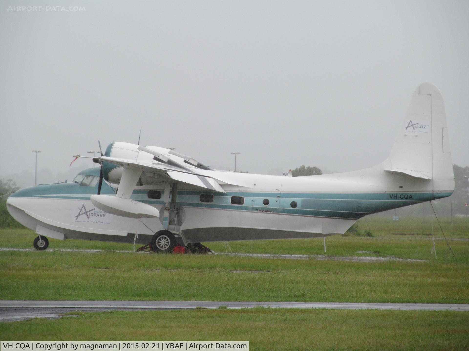 VH-CQA, 1948 Grumman G-73 Mallard C/N J-35, Lovely old mallard in rain befitting a duck at Archerfield.