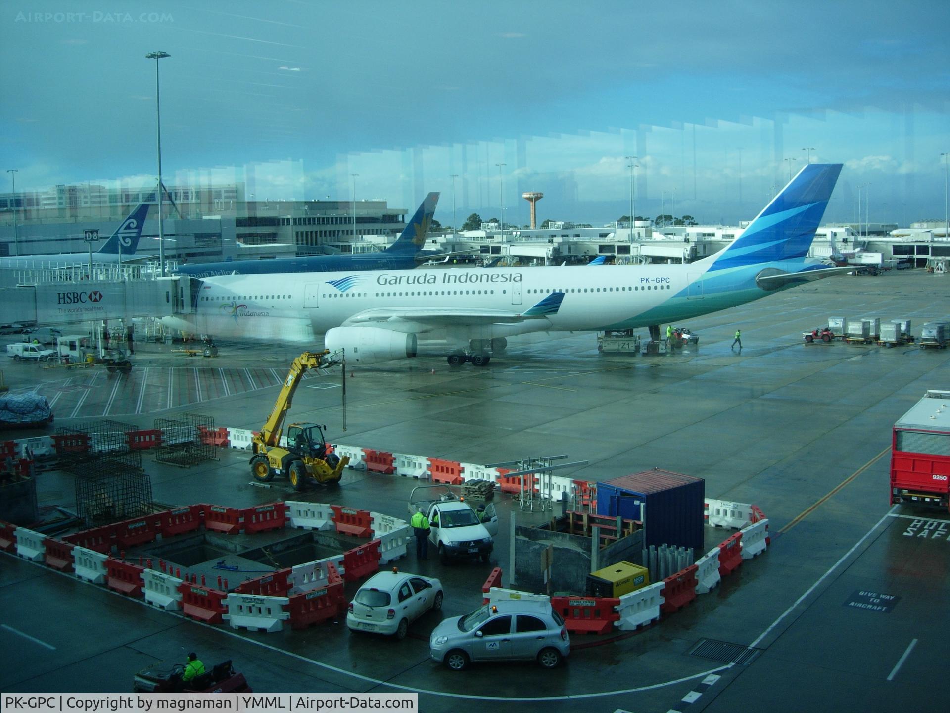 PK-GPC, 1996 Airbus A330-341 C/N 140, At Melbourne from transit lounge