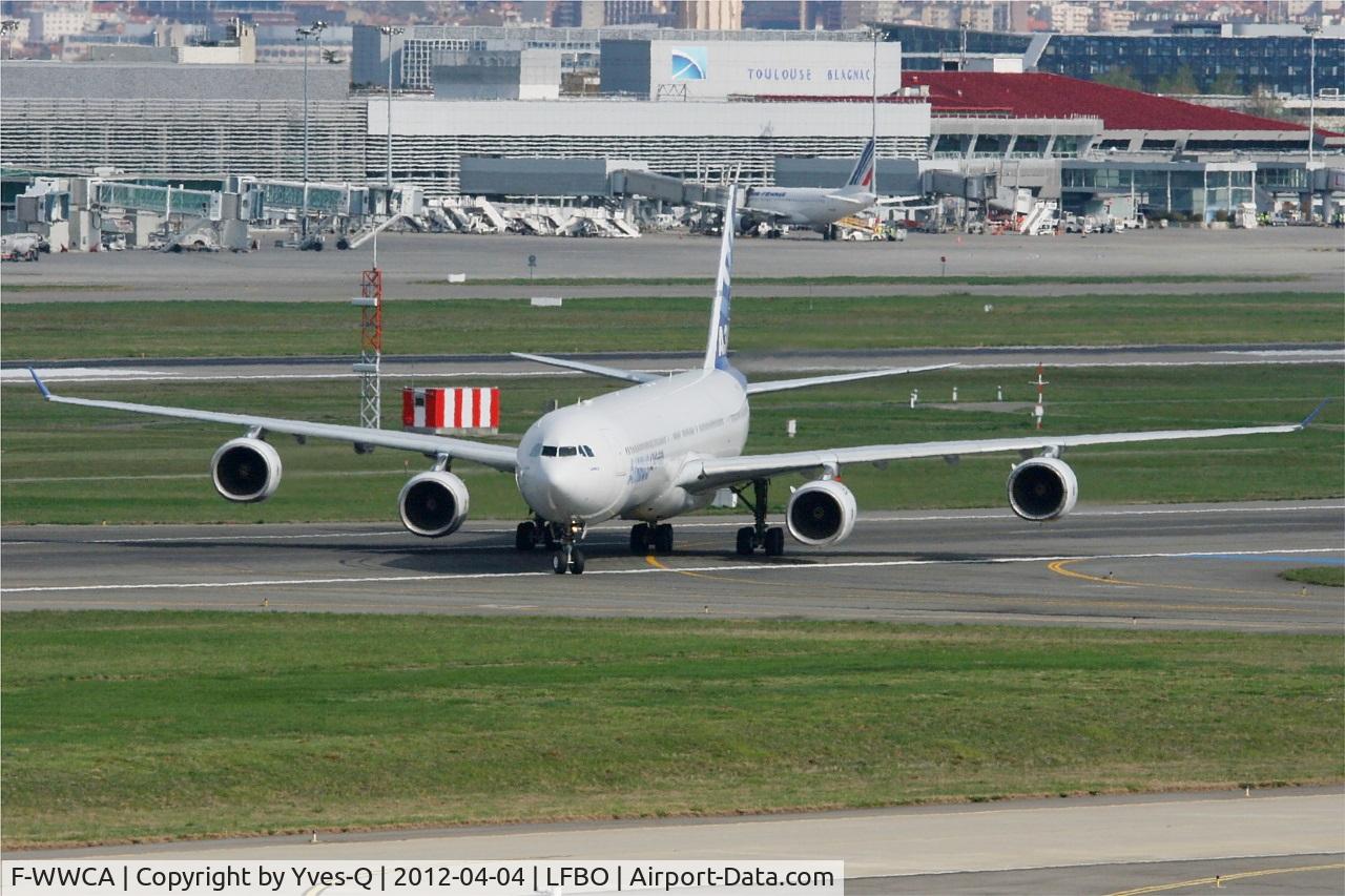 F-WWCA, 2001 Airbus A340-642 C/N 360, Airbus A340-642, Taxiing after  landing Rwy 32L, Toulouse Blagnac Airport (LFBO-TLS)
