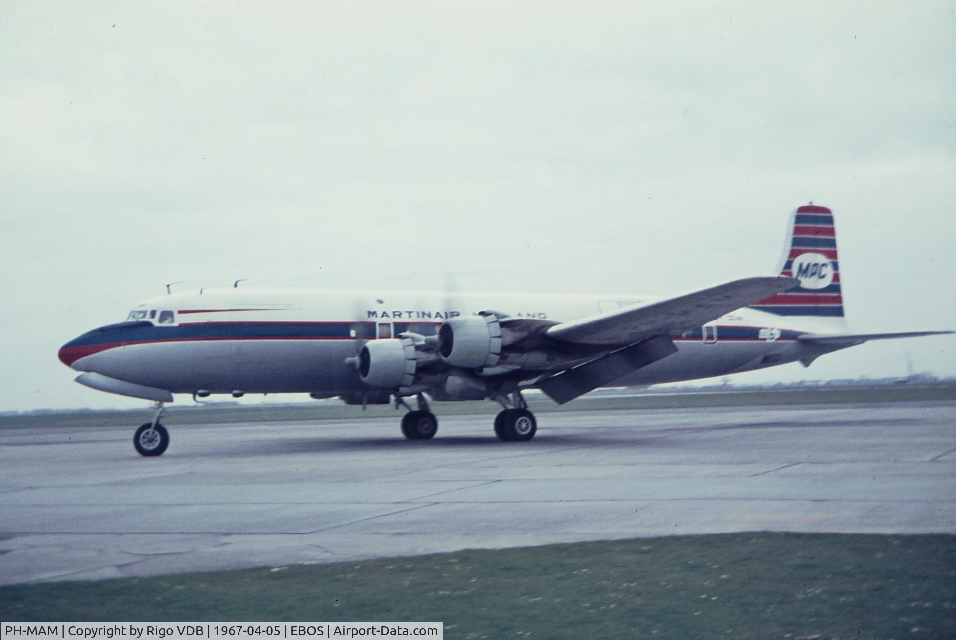 PH-MAM, 1953 Douglas DC-6A C/N 44257, Martinair/ Martin's Air Charter PH-MAM at Ostend Airport in 1967.