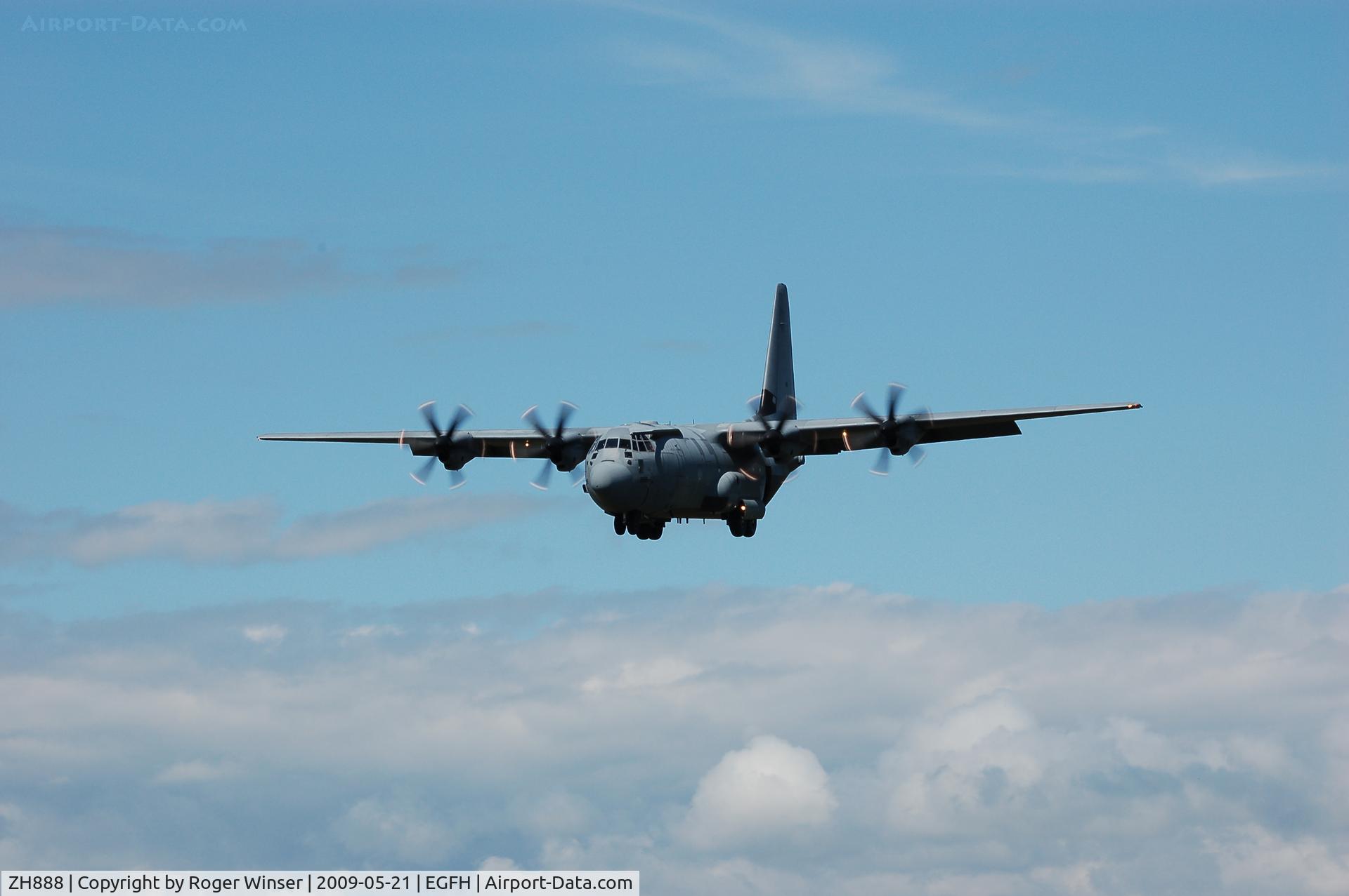 ZH888, 2000 Lockheed Martin C-130J Hercules C.5 C/N 382-5496, RAF Hercules C5 coded 888 of the Lyneham Transport Wing makes a practice approach to Runway 22