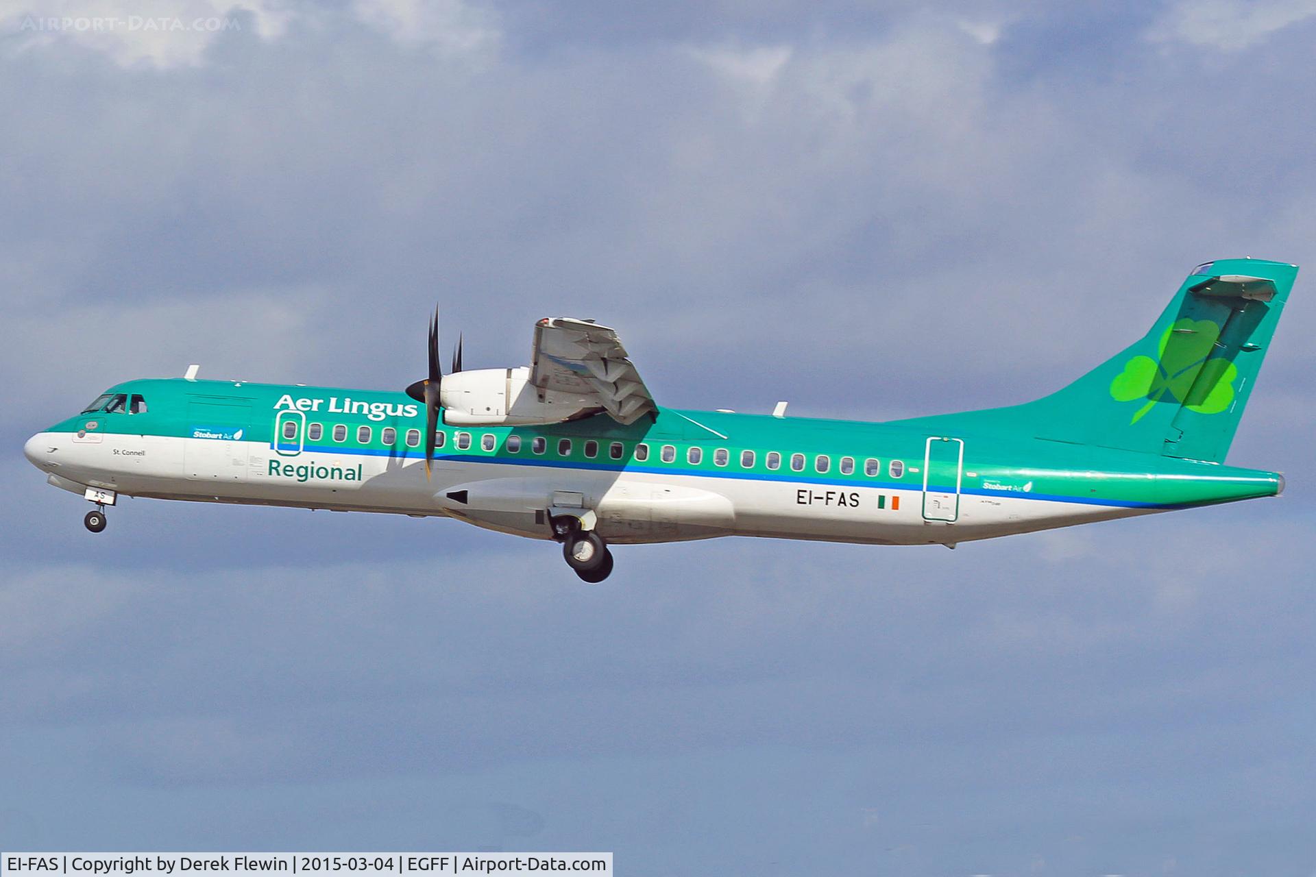 EI-FAS, 2013 ATR 72-600 (72-212A) C/N 1083, ATR 72-600, Aer Lingus Regional, operated by Stobart Air, Dublin based, previously F-WWET, call sign Stobart 91CW, seen departing runway 30 at EGFF, en route to Dublin.