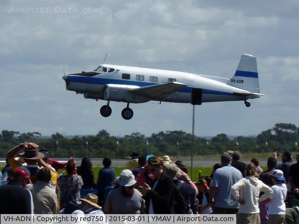 VH-ADN, 1951 De Havilland Australia DHA-3 Drover Mk2 C/N DHA5009, De Havilland Drover VH-ADN taking off for flying demonstration at Avalon 2015