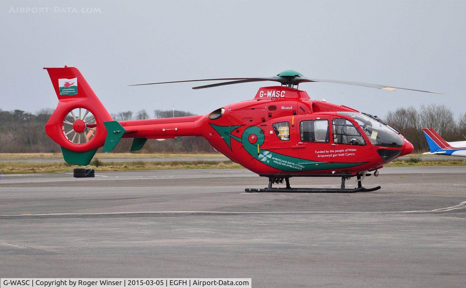 G-WASC, 2012 Eurocopter EC-135T-2+ C/N 1074, Mid-Wales based Wales Air Ambulance helicopter (Helimed 59) visiting Swansea Airport.