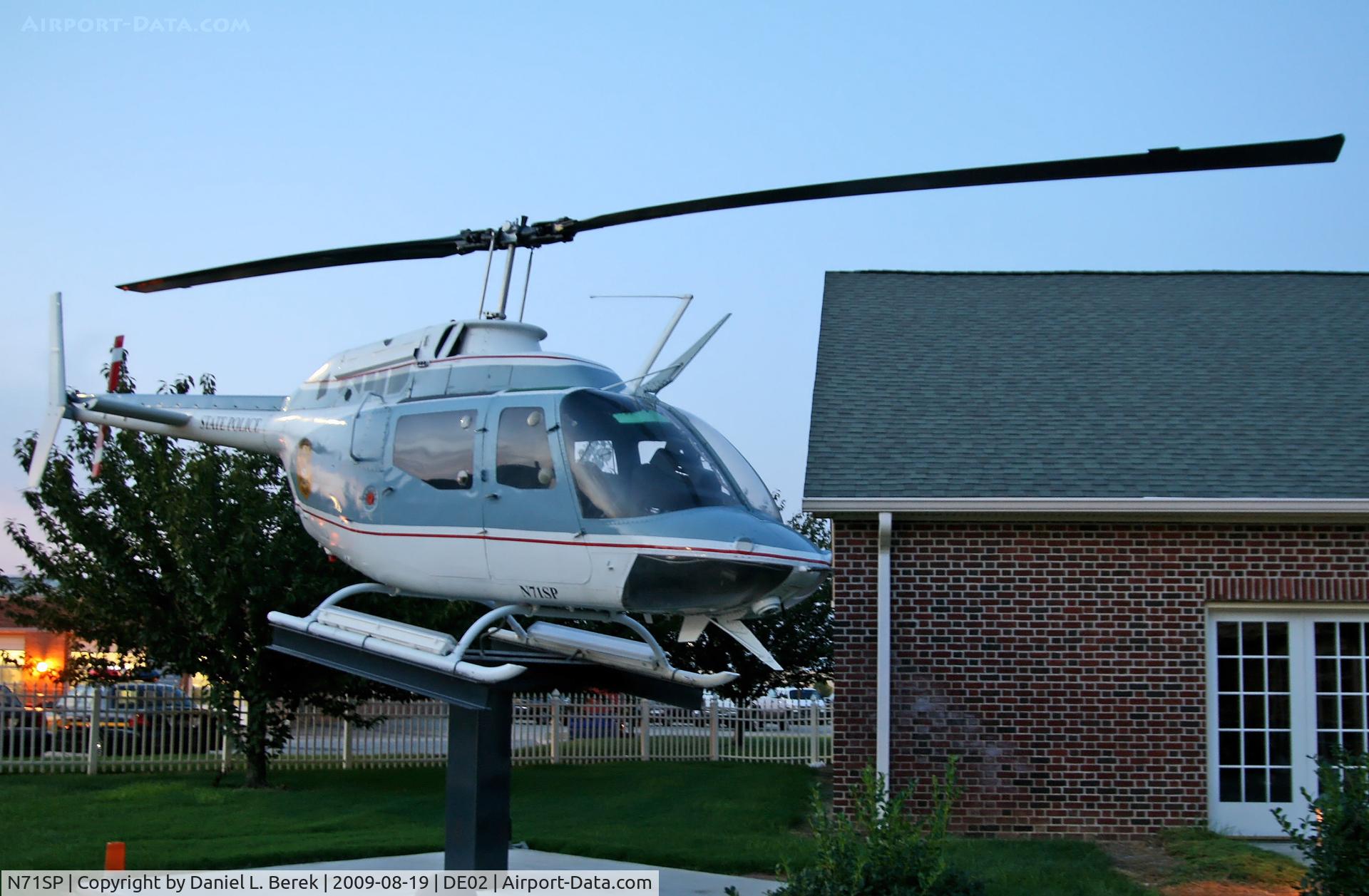 N71SP, Bell 206B JetRanger II C/N 612, This Kiowa is the gate guardian for the Dover State Police barracks, heliport, and museum.