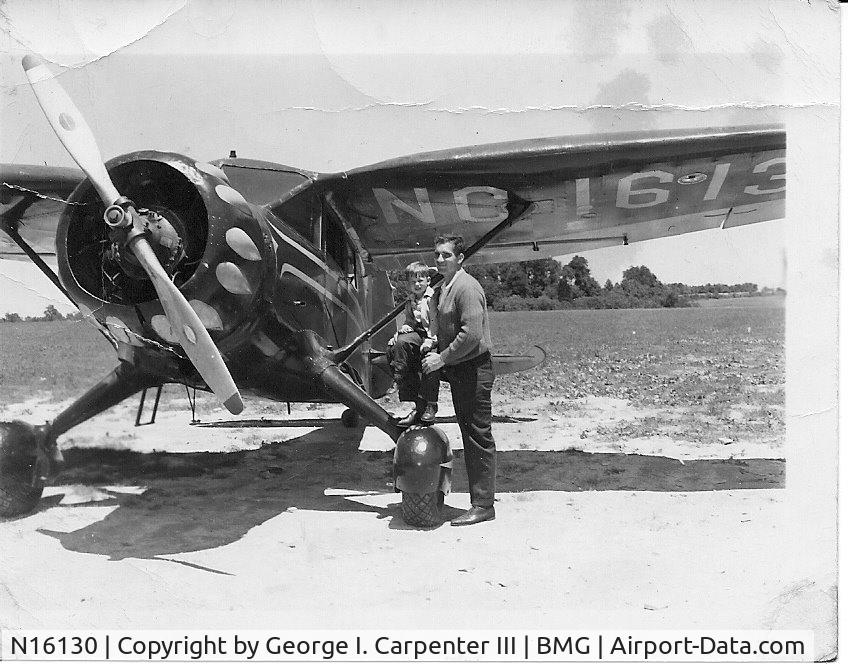 N16130, 1936 Stinson SR-7B Reliant C/N 9693, Me and my dad, circa 1950. I'm trying t locate this airplane, but all available information leads to a man who recently died and heirs are unknown. Aircraft was recently hangared at Shelbyville, IN prior to 2013.