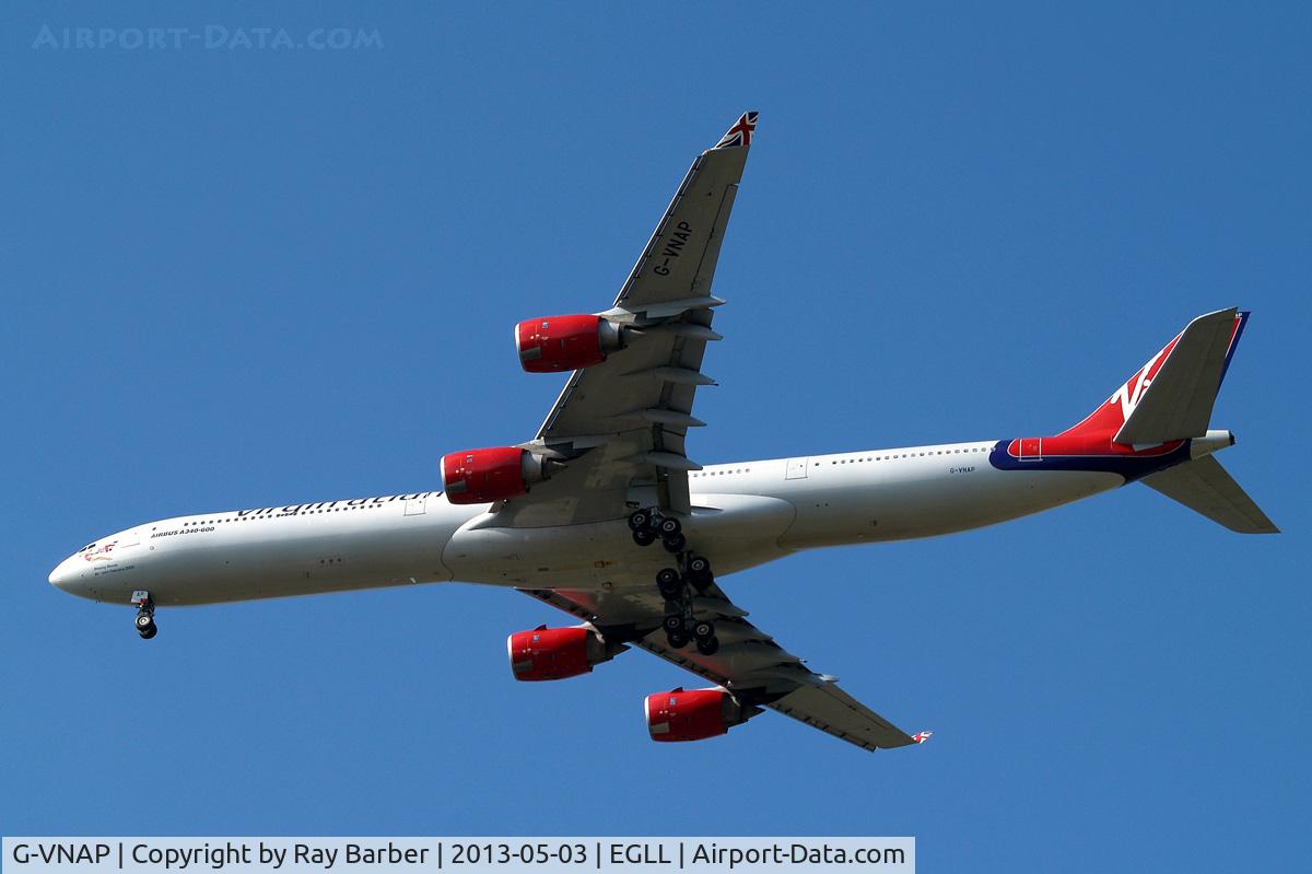 G-VNAP, 2005 Airbus A340-642 C/N 622, Airbus A340-642 [622] (Virgin Atlantic) Home~G 03/05/2013. On approach 27R.