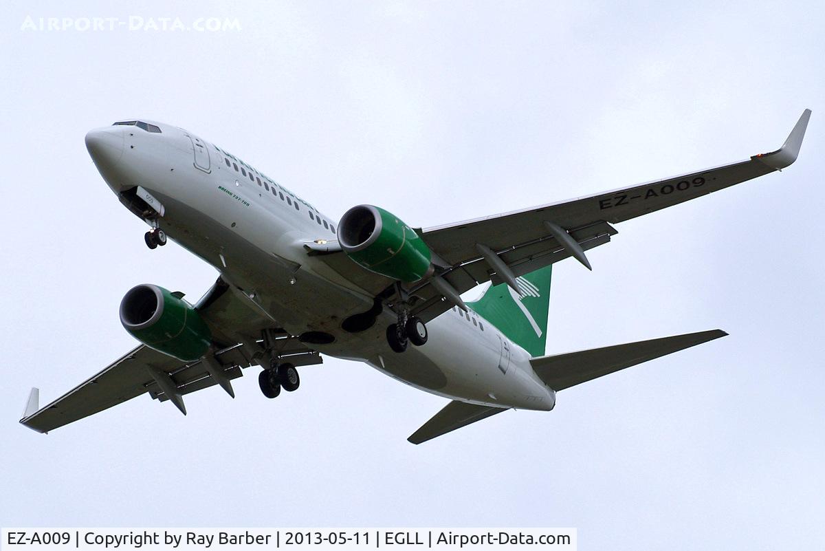 EZ-A009, 2009 Boeing 737-7GL C/N 37235, Boeing 737-7GL [37235] (Turkmenistan Airlines) Home~G 11/05/2013. On approach 27R.