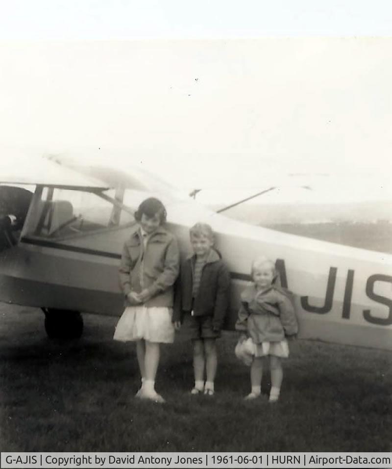 G-AJIS, 1947 Auster J-1N Alpha C/N 2336, This was our first plane trip way back in the Summer of 1961.
In the photo: Janet Elizabeth Jones, Michael Andrew Jones and Alayne Margaret Jones
Probably Hurn Airport, Bournemouth