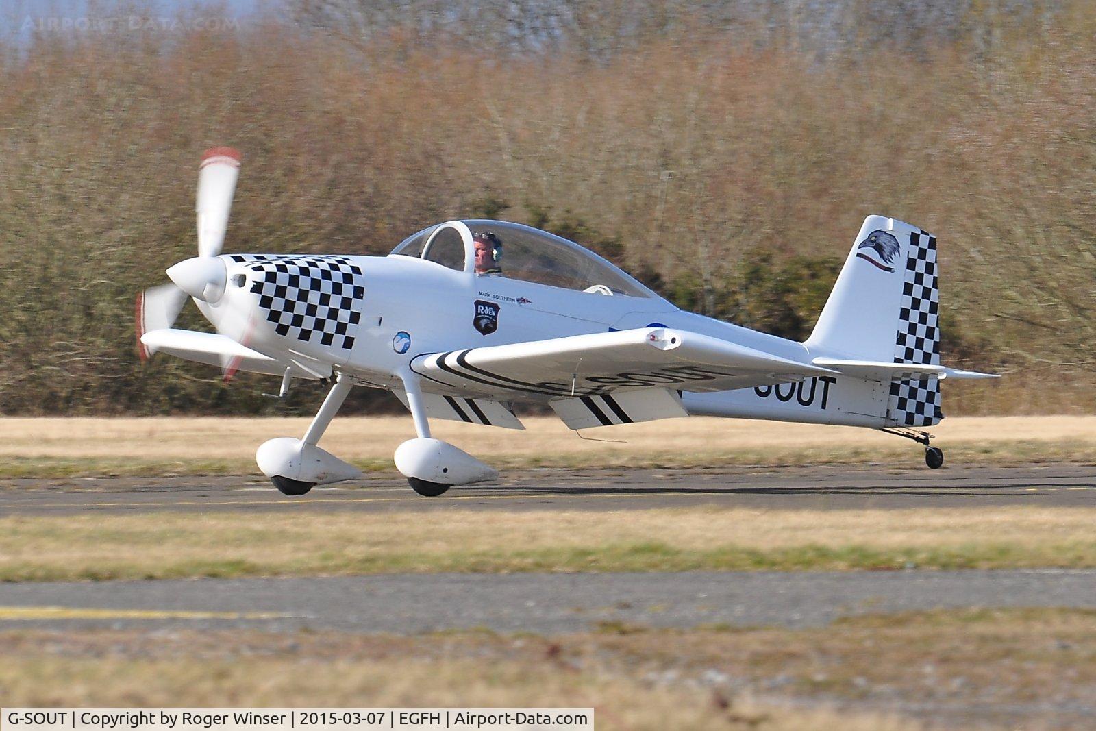 G-SOUT, 2006 Vans RV-8 C/N PFA 303-13295, Visiting RV-8 (Raven 5 in Team Raven) landing on Runway 22.