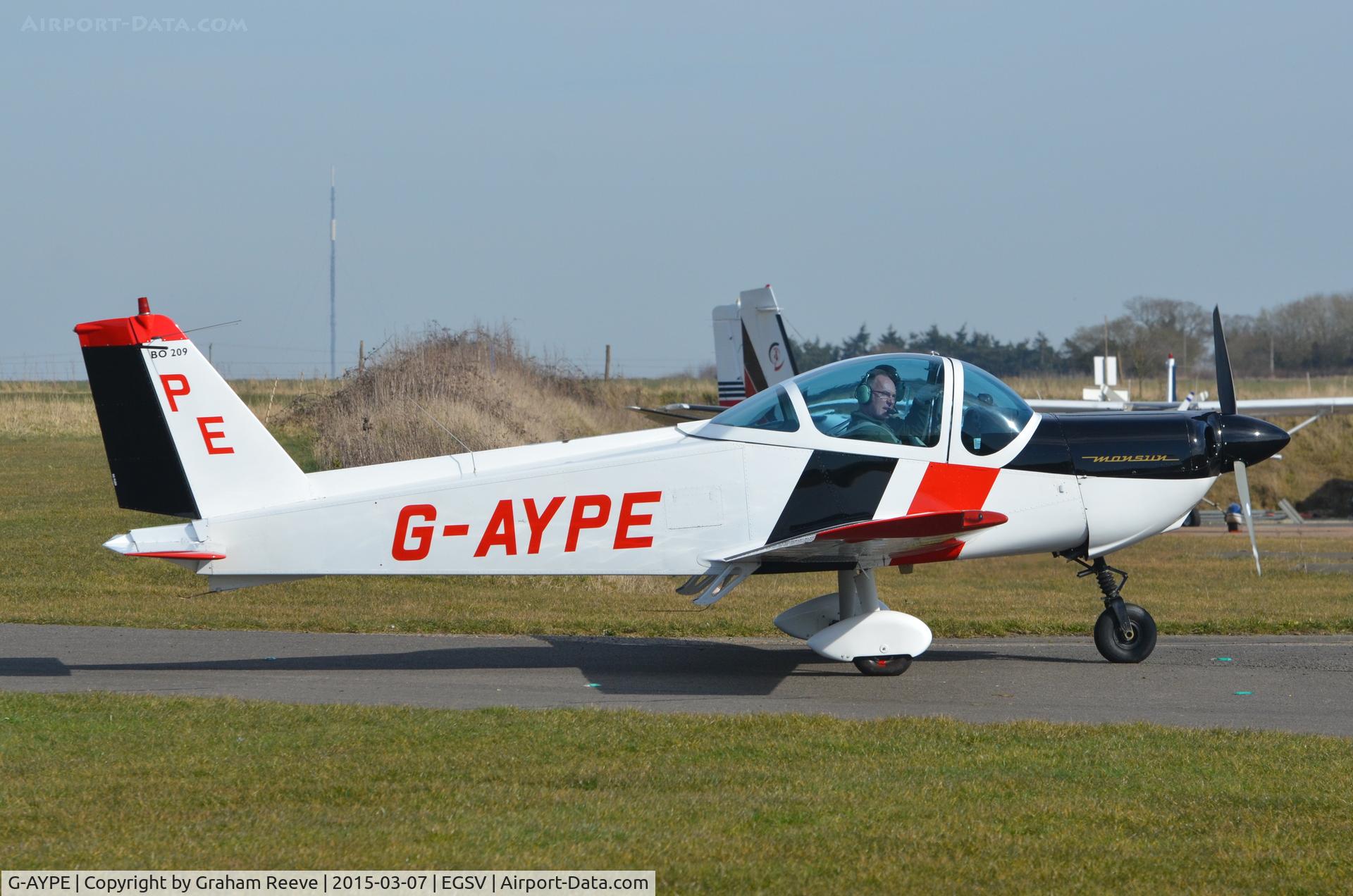 G-AYPE, 1971 Bolkow Bo-209 Monsun 150FF C/N 123, Just landed at Old Buckenham.