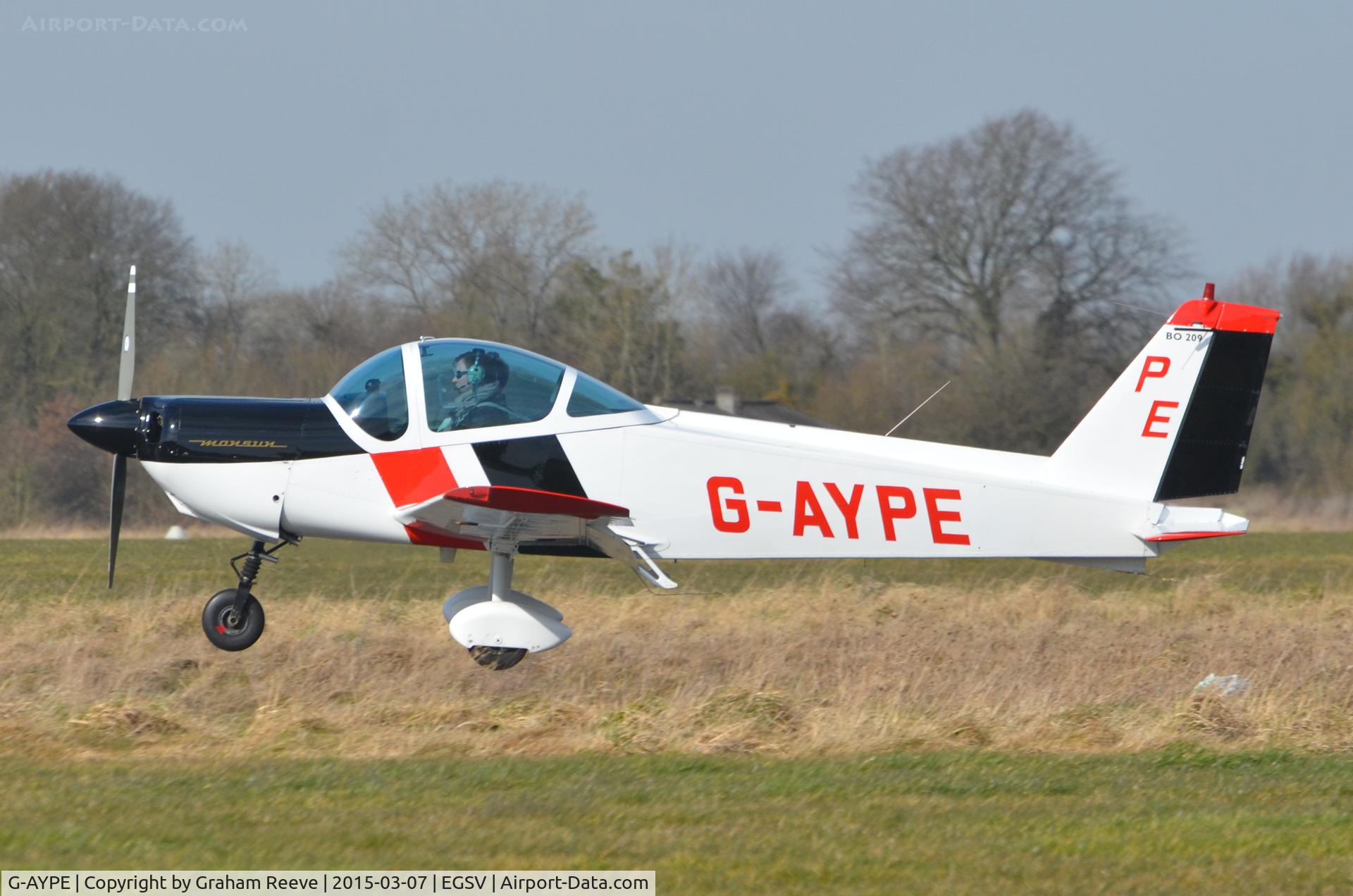 G-AYPE, 1971 Bolkow Bo-209 Monsun 150FF C/N 123, Landing at Old Buckenham