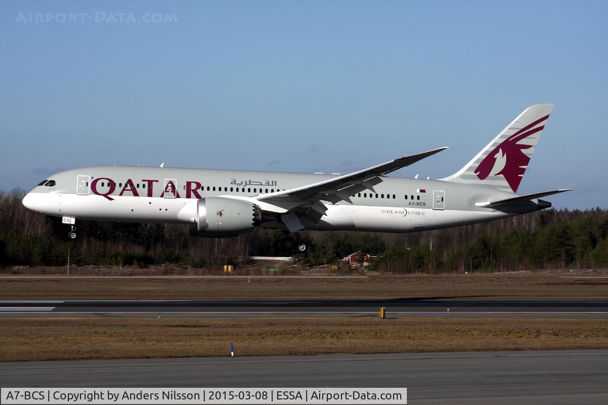 A7-BCS, 2015 Boeing 787-8 Dreamliner Dreamliner C/N 38337, On very short final runway 26.